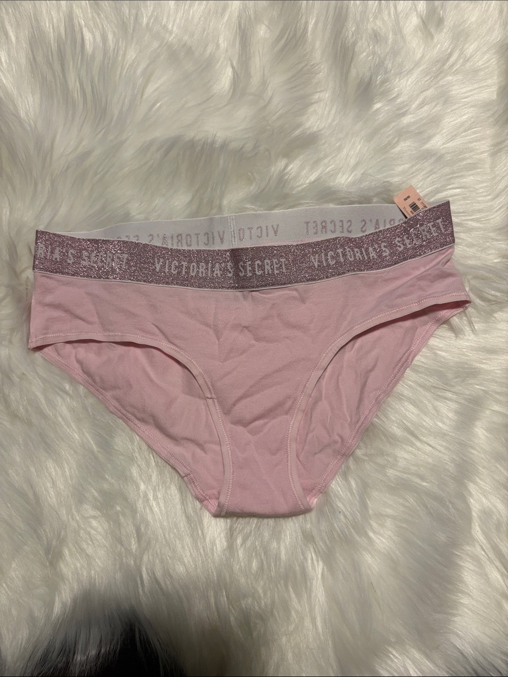 NWT Victoria's Secret Light Pink Bikini panties with Glitter logo Waistband M